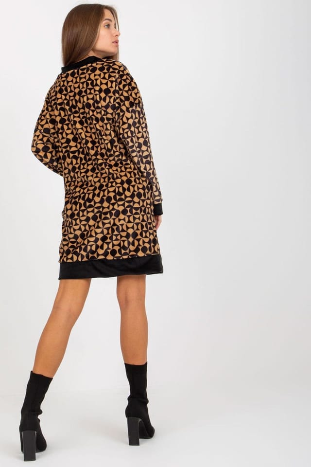 Love Lace Love Lace Women's Short Velour Dress Heart Neck Long Sleeve in Brown - 3