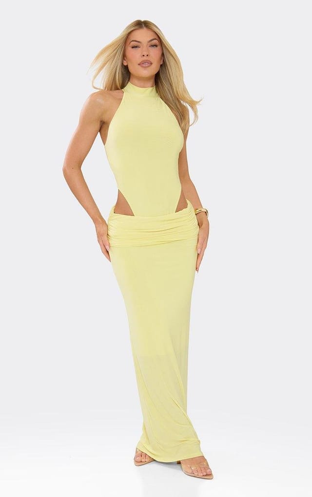 EGO High Collar Racer High Leg Bodysuit In Lemon Slinky, Women's Size UK 6 - 2