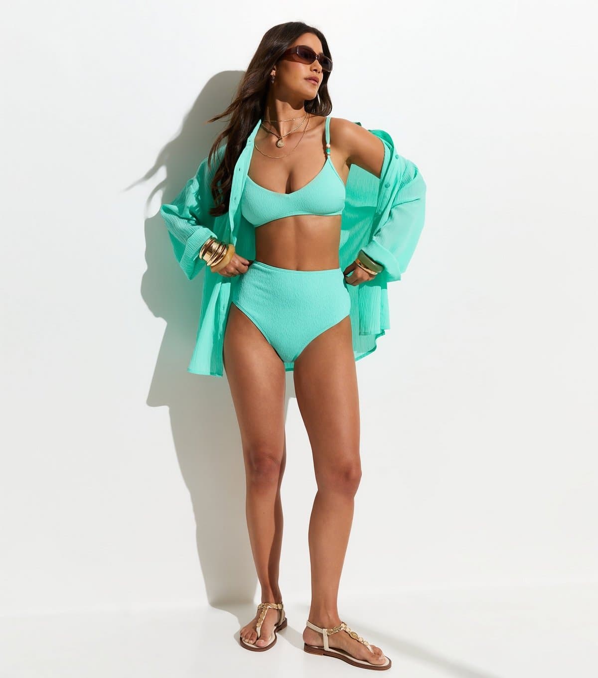 New Look Women's Turquoise Textured High Waist Bikini Briefs New Look