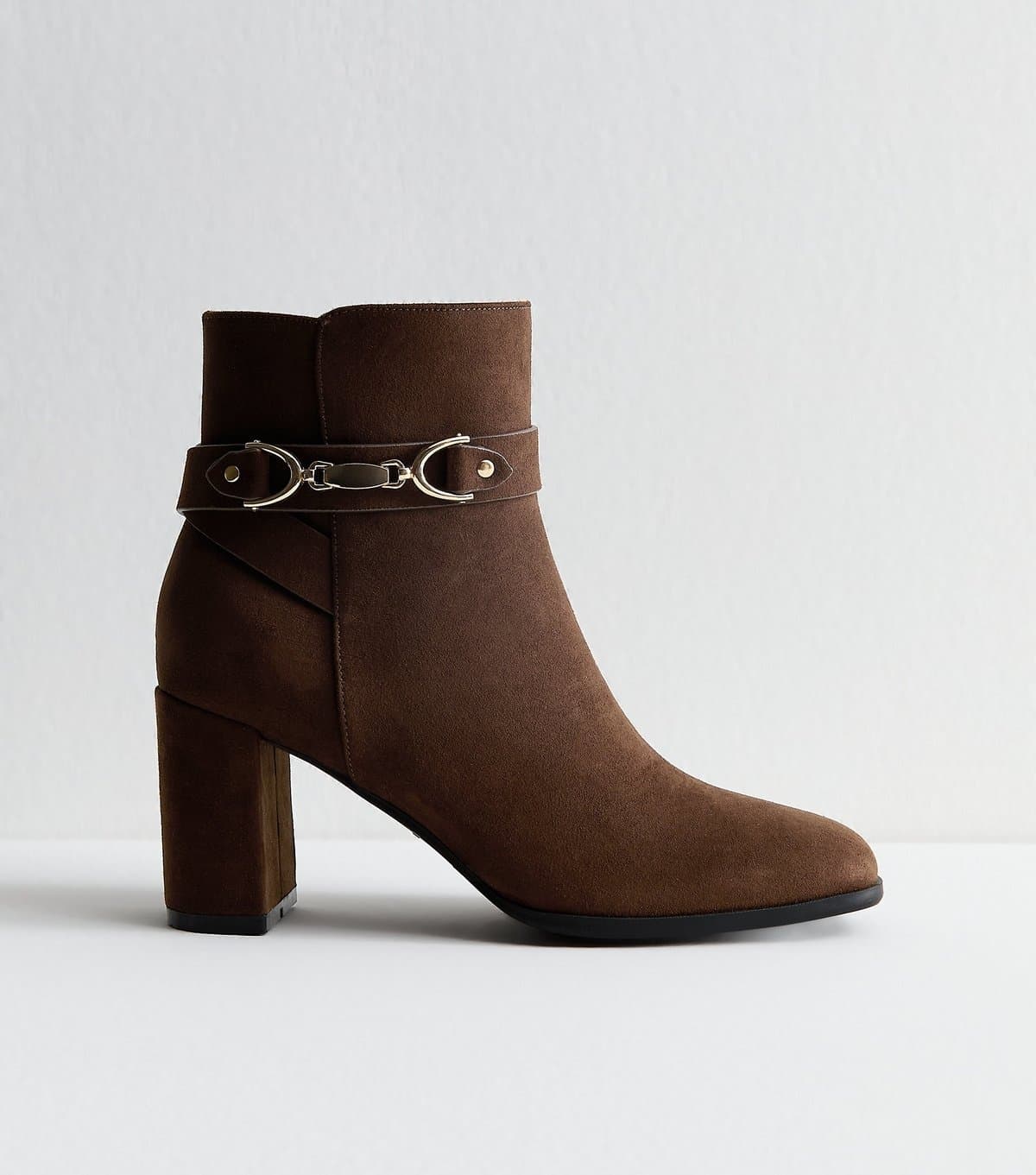 New Look Women's Brown Faux Suede Snaffle Detail Ankle Boots Vegan New Look