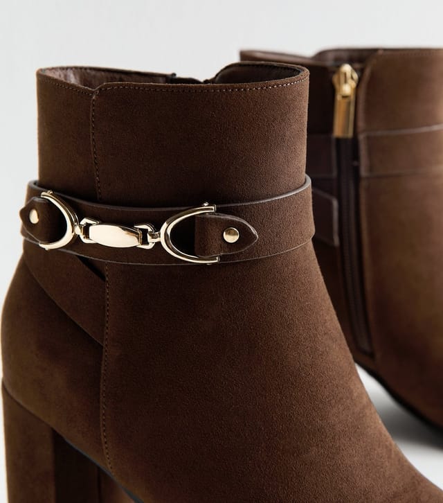New Look Women's Brown Faux Suede Snaffle Detail Ankle Boots Vegan New Look - 3