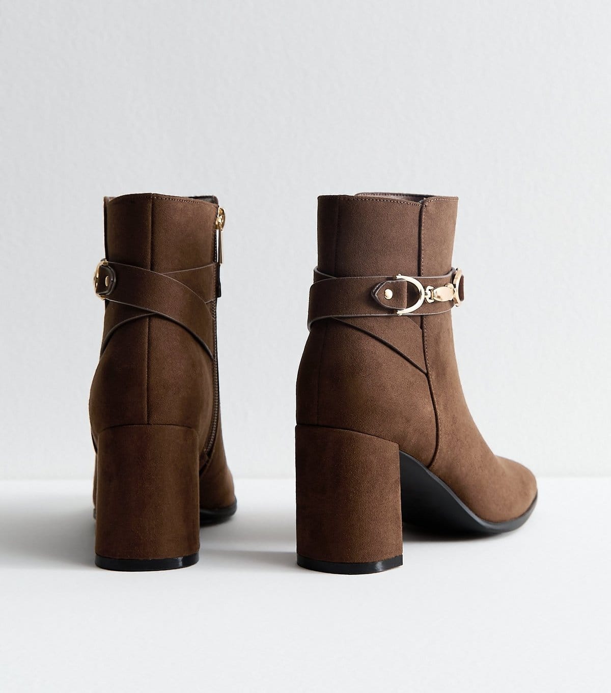 New Look Women's Brown Faux Suede Snaffle Detail Ankle Boots Vegan New Look - 4