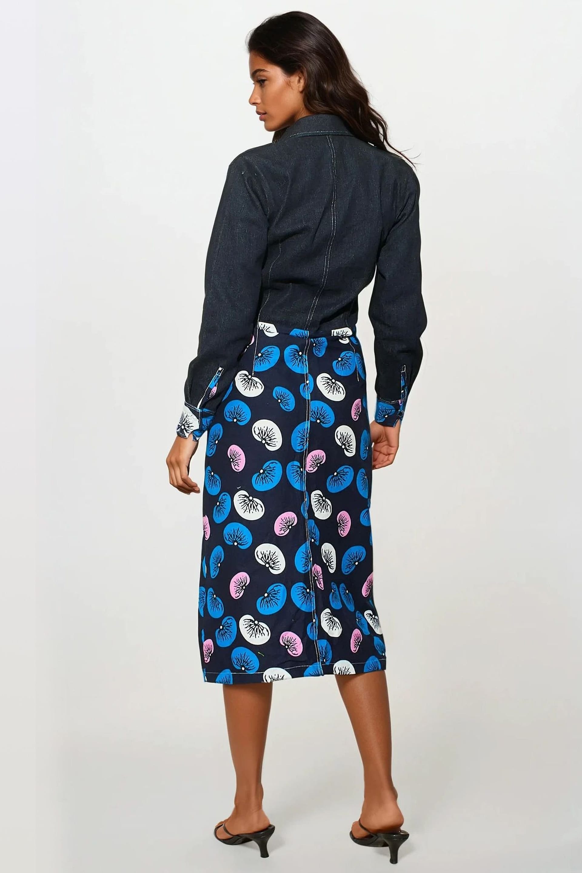 Dals Hart Dals Hart Women's Two-Tone denim & Print Midi Dress in Navy - 4