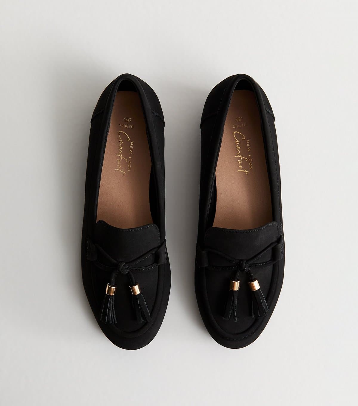 New Look Women's Wide Fit Black Faux Suede Tasseled Loafers Vegan New Look