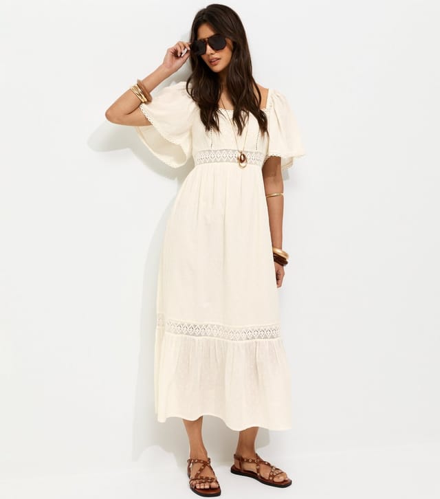 New Look Women's Cream Dobby Square Neck Midi Dress New Look - 3