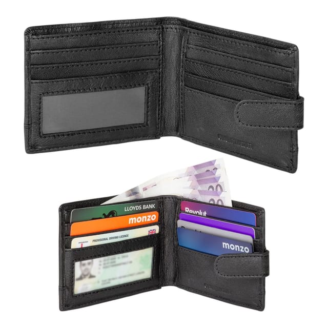 Woodland Leathers Woodland Leathers Men's Men's Genuine Leather RFID Wallet with ID Window in Black - 2