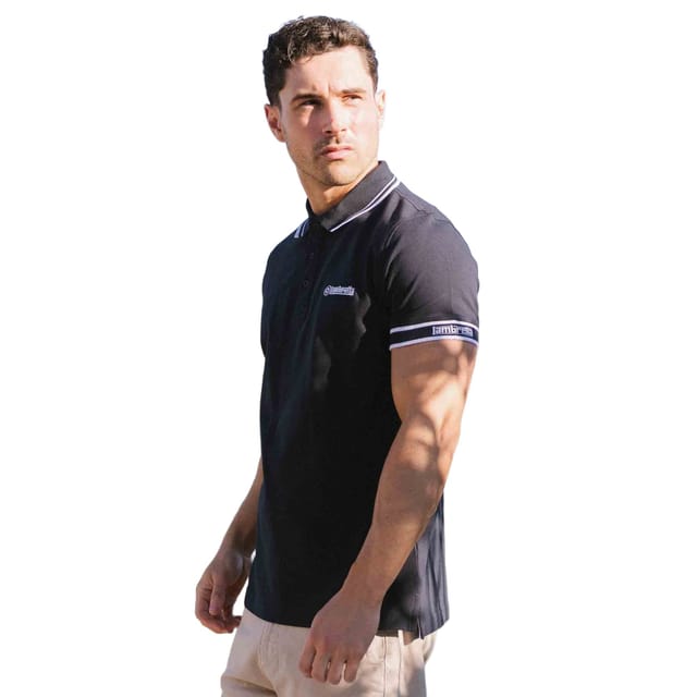 Lambretta Lambretta Men's SS25 Branded Sleeve Polo Shirt in Navy - 3