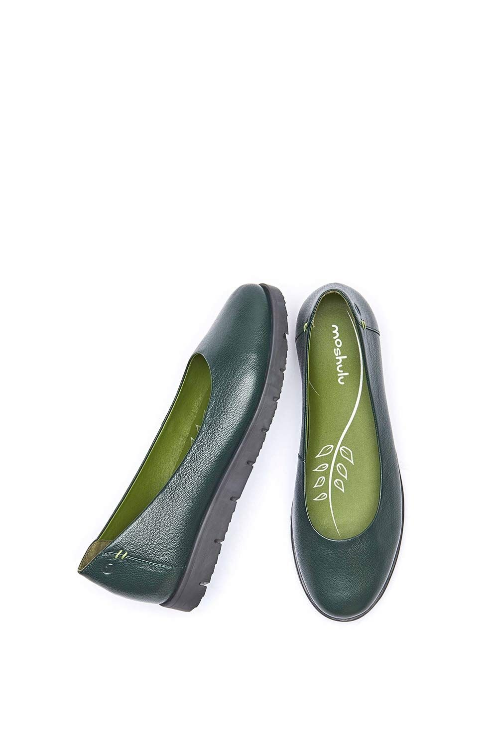 Moshulu Moshulu Women's 'Jin' Leather Flat Slip On Shoes in Dark Green - 2