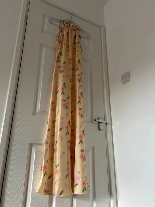 New Look New Look Yellow Blurred Floral Halter Neck Midi Dress