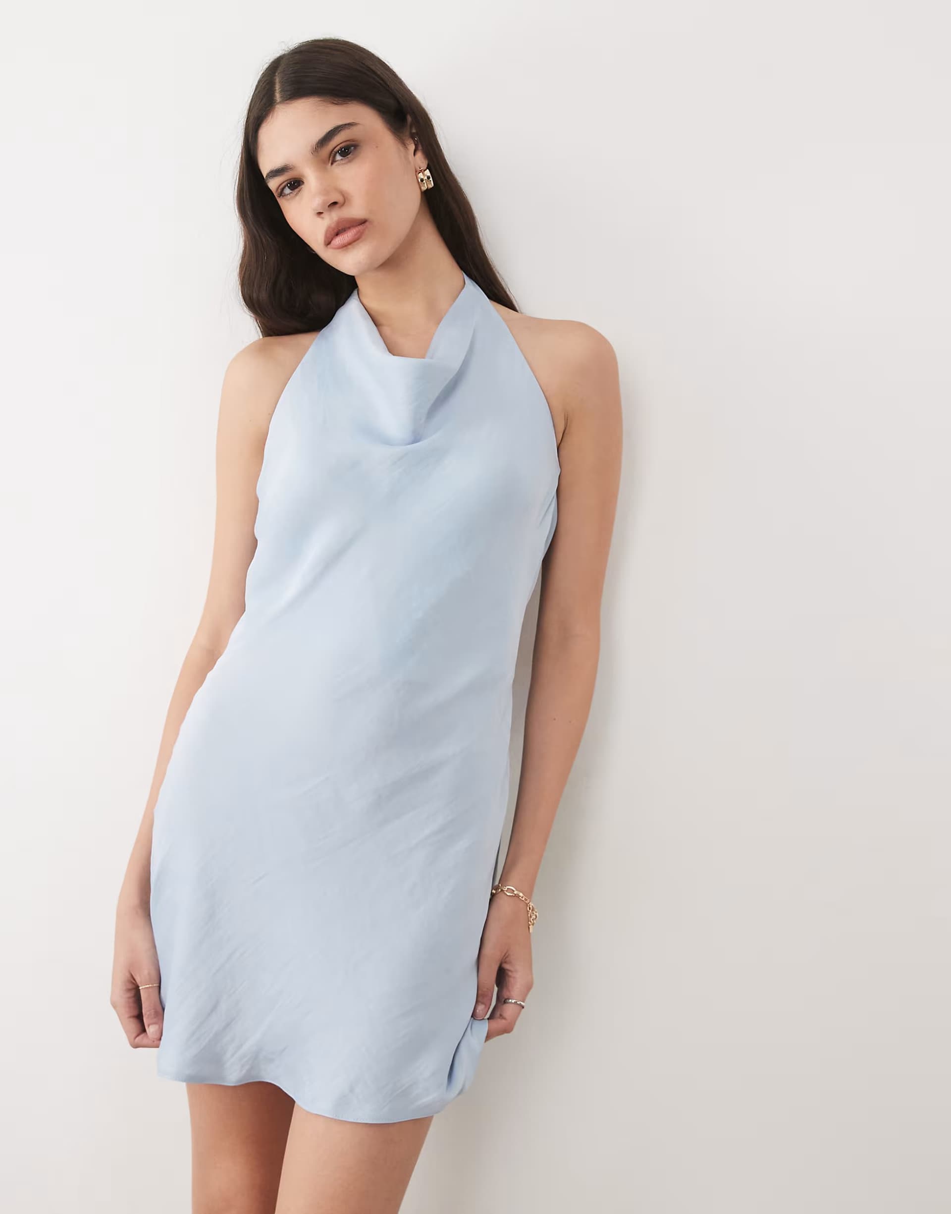 ASOS New Look halterneck satin mini dress in light blue