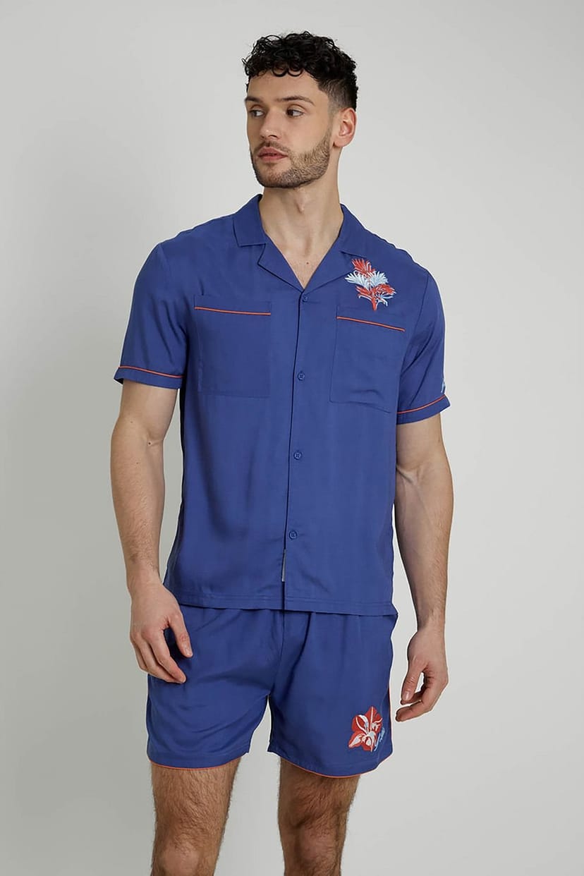 Native Youth Native Youth Men's Short Sleeve Lightweight Piped Relaxed Shirt in Blue - 1