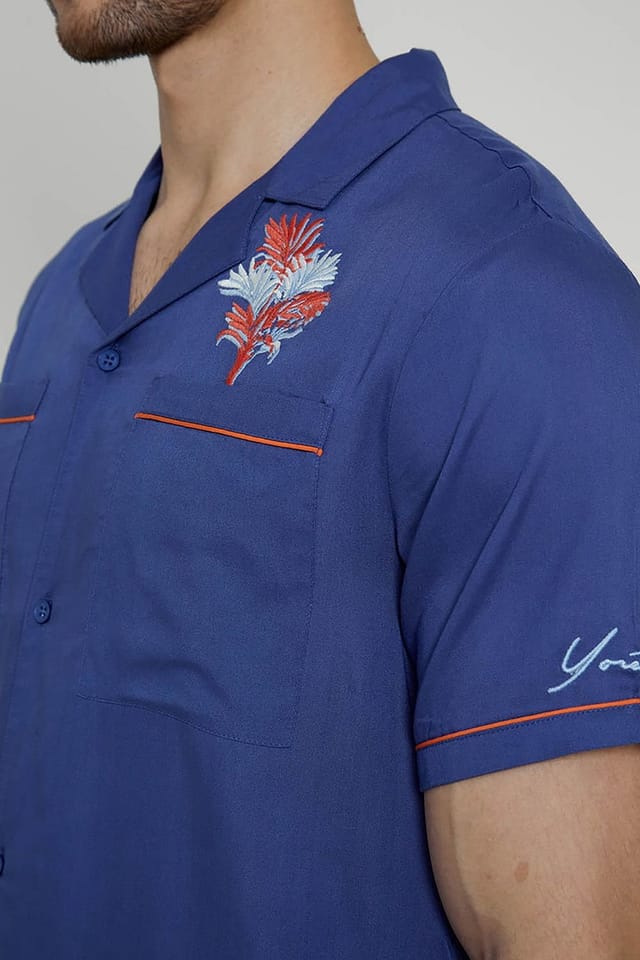 Native Youth Native Youth Men's Short Sleeve Lightweight Piped Relaxed Shirt in Blue - 3