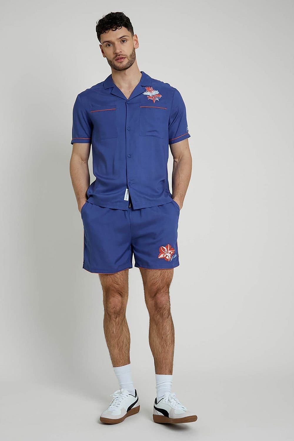 Native Youth Native Youth Men's Short Sleeve Lightweight Piped Relaxed Shirt in Blue - 4
