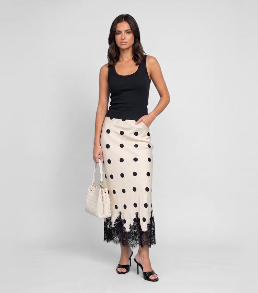 Urban Bliss Women's White Satin Polka Dot Lace Hem Maxi Skirt Urban Bliss New Look - 1
