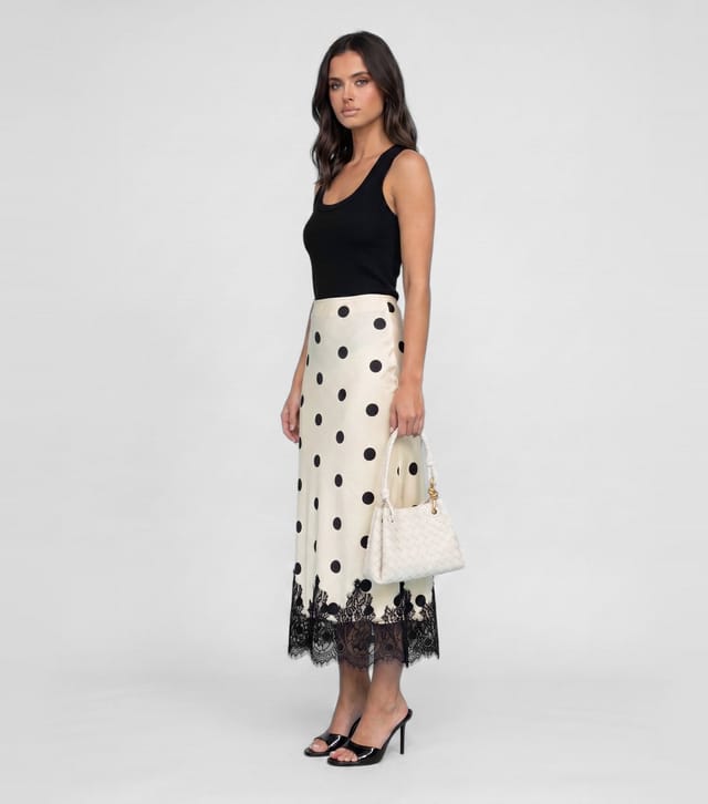 Urban Bliss Women's White Satin Polka Dot Lace Hem Maxi Skirt Urban Bliss New Look - 2