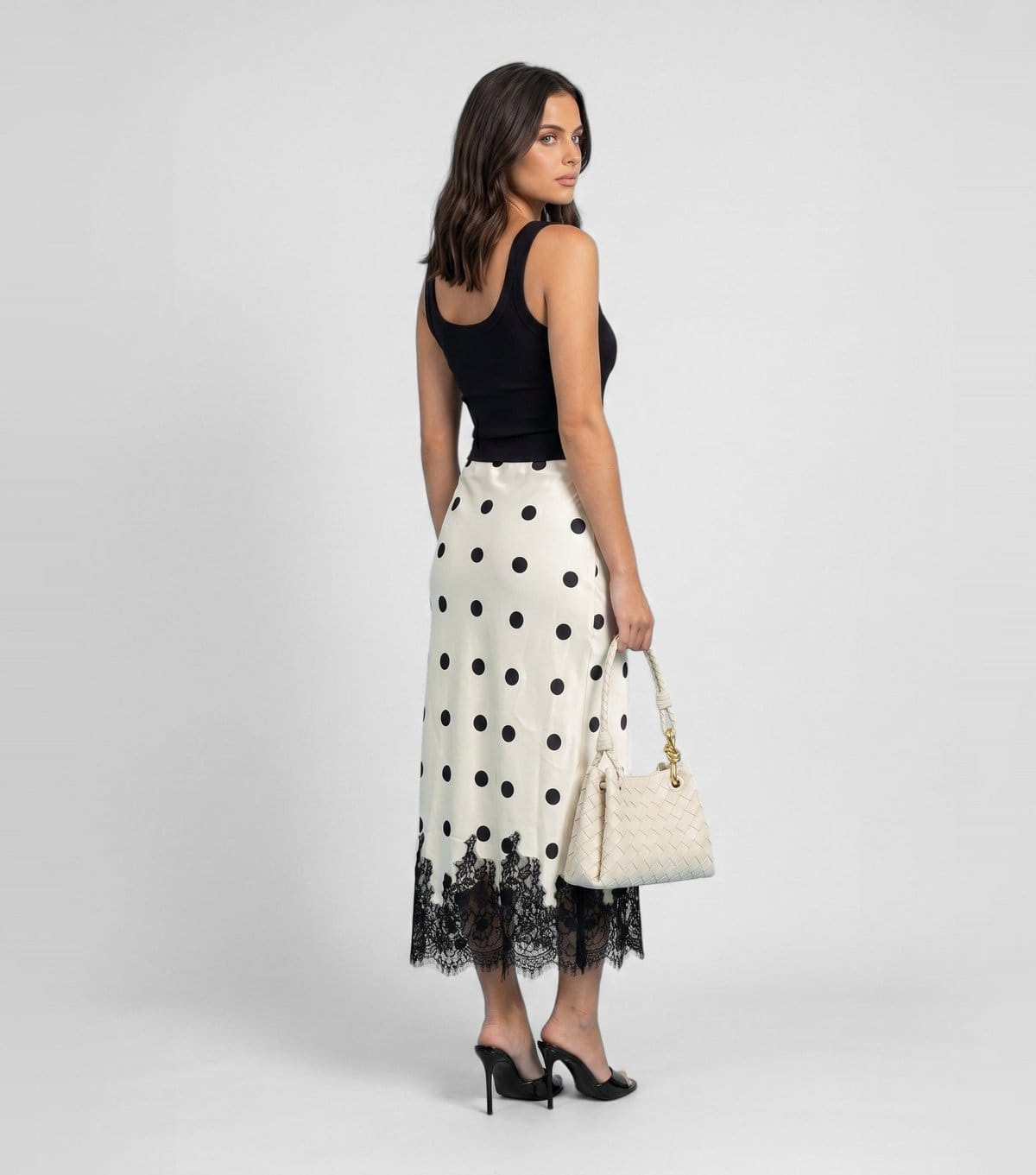 Urban Bliss Women's White Satin Polka Dot Lace Hem Maxi Skirt Urban Bliss New Look - 4