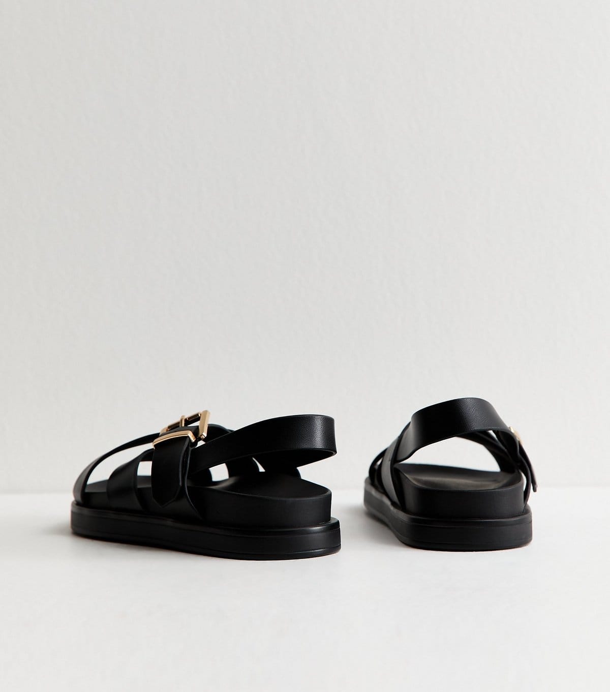 New Look Women's Black Faux Leather Multi Strap Chunky Flat Sandals Vegan New Look - 4