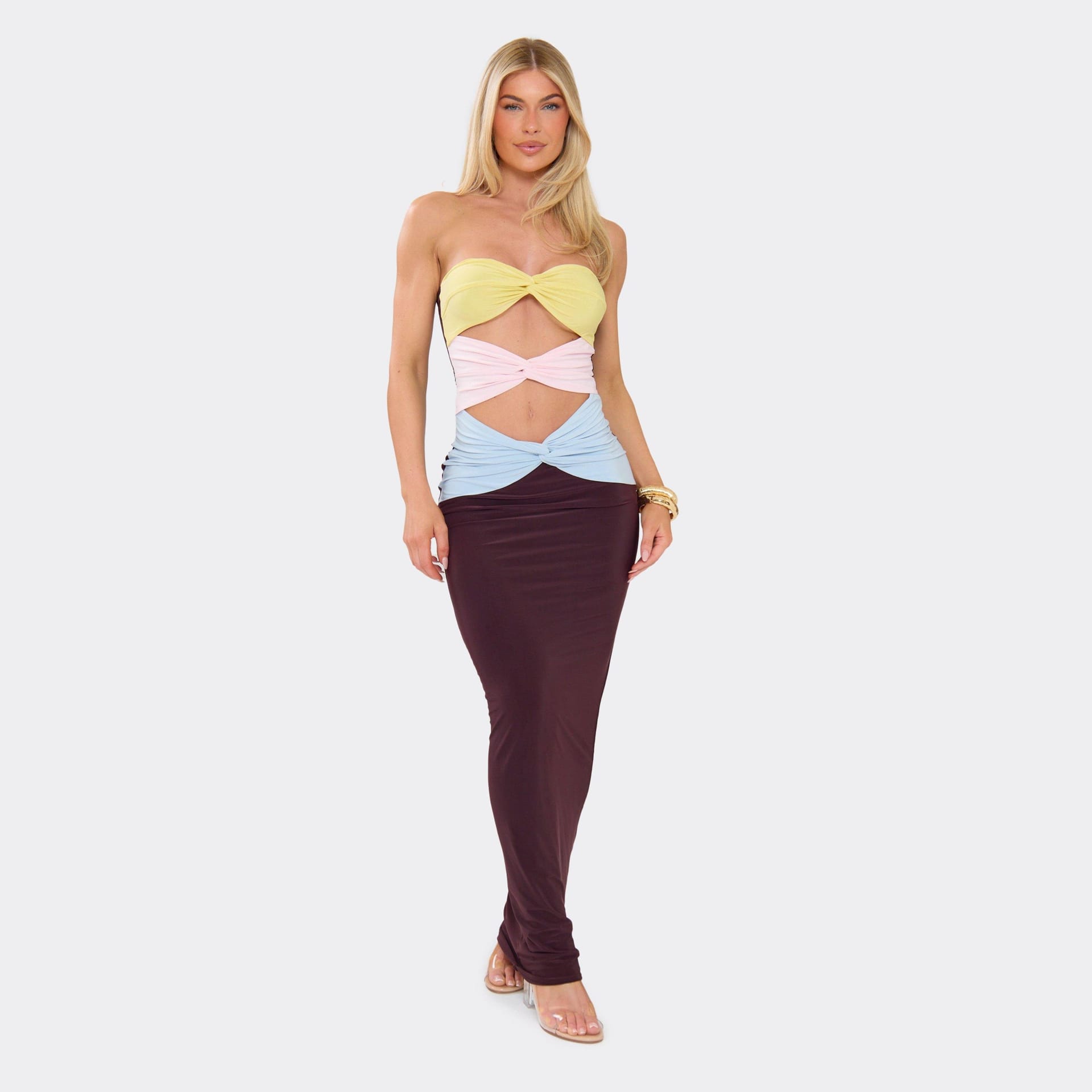 EGO Chocolate Brown Bandeau Contrast Cut Out Maxi Dress
