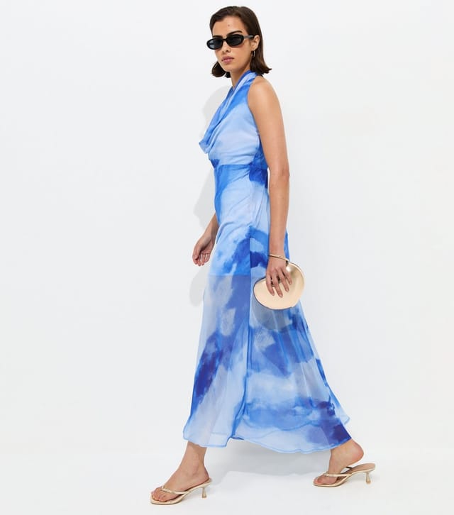 New Look Women's Blue Chiffon Cowl Halter Neck Maxi Dress New Look - 2