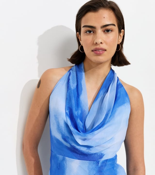 New Look Women's Blue Chiffon Cowl Halter Neck Maxi Dress New Look - 3