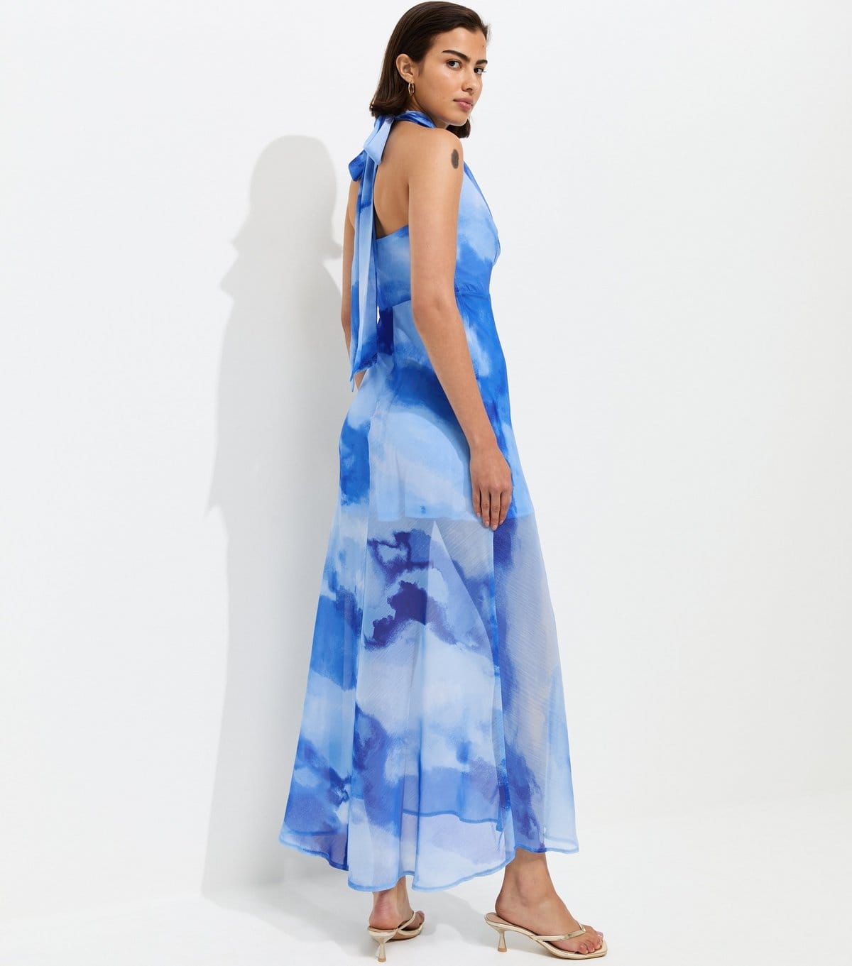New Look Women's Blue Chiffon Cowl Halter Neck Maxi Dress New Look - 4