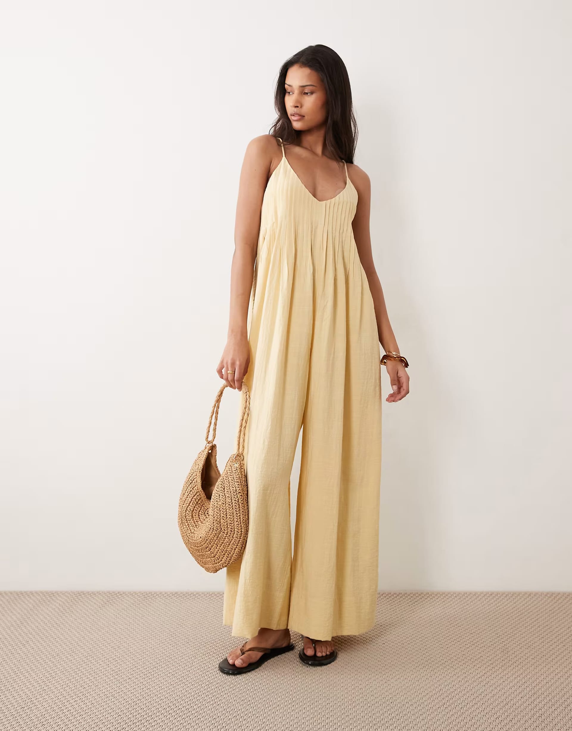 ASOS DESIGN Wide Leg Jumpsuit with Pintuck Detail in Buttermilk