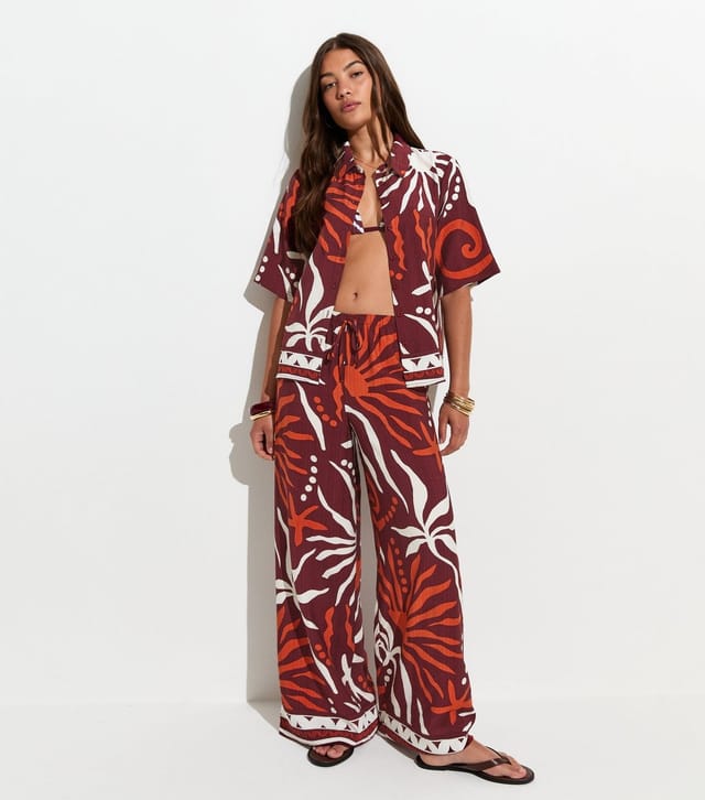 New Look Women's Brown Sun Print Beach Wide Leg Trousers New Look - 2