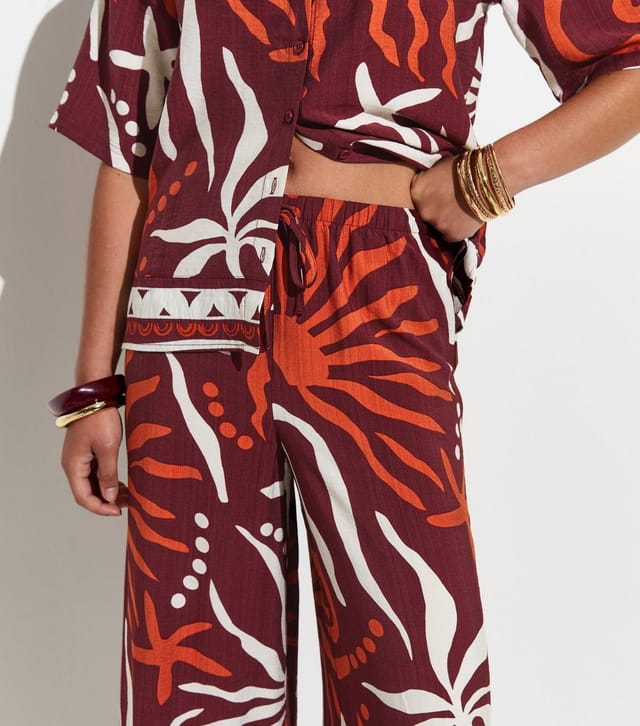 New Look Women's Brown Sun Print Beach Wide Leg Trousers New Look - 3