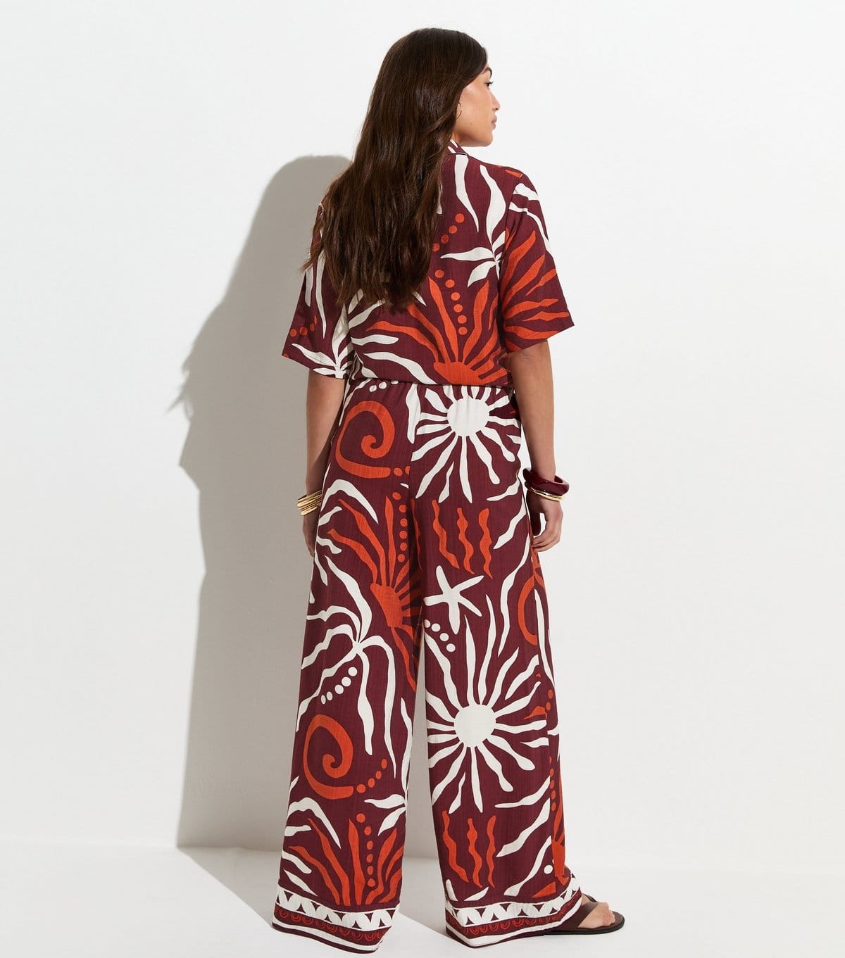 New Look Women's Brown Sun Print Beach Wide Leg Trousers New Look - 4