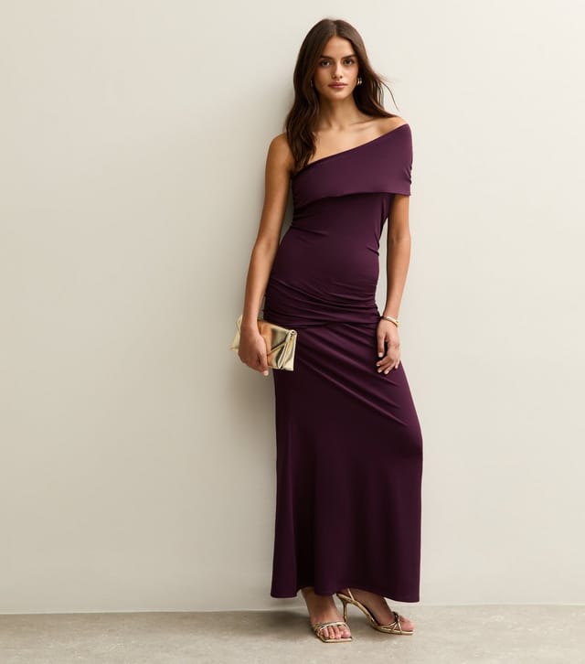 New Look Women's Dark Burgundy One Shoulder Ruched Maxi Dress New Look - 3