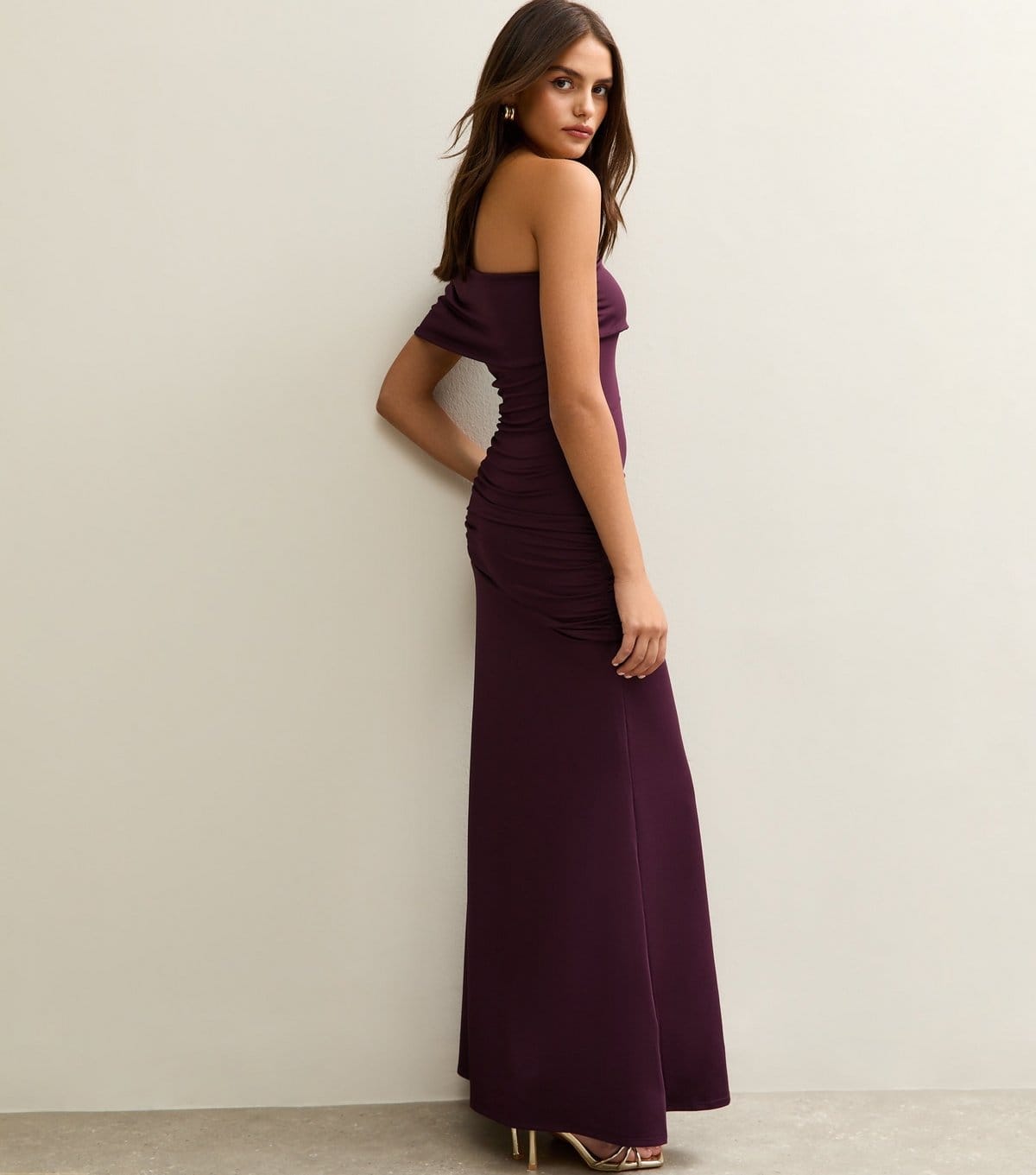 New Look Women's Dark Burgundy One Shoulder Ruched Maxi Dress New Look - 4