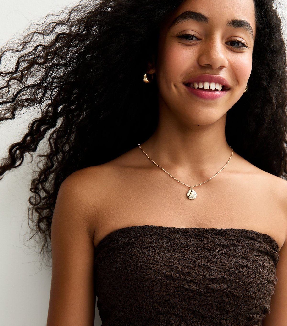 New Look Girls' Dark Brown Jersey Lace Asymmetric Bandeau Top New Look - 2