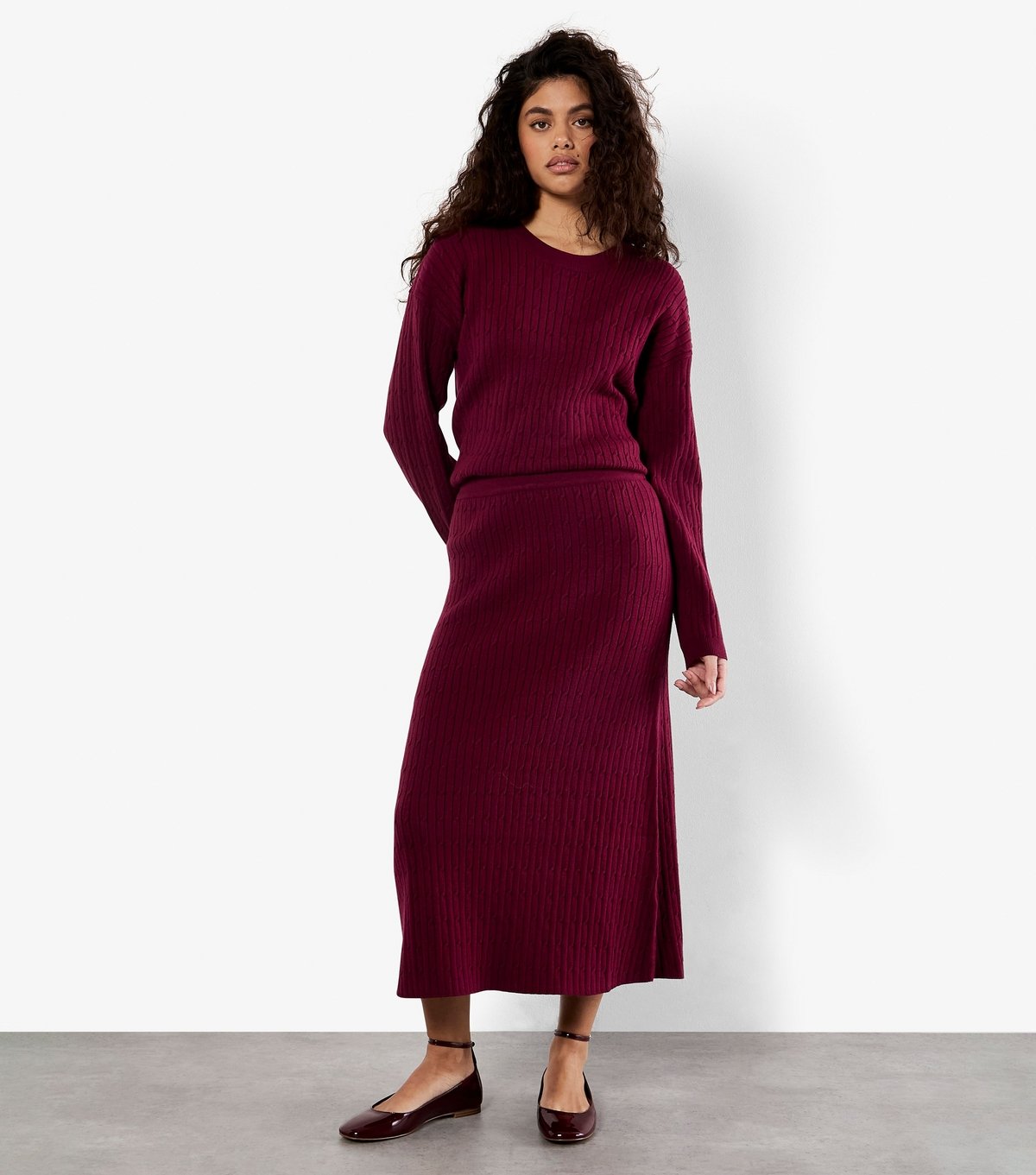 Apricot Women's Burgundy Fine Cable Knit Midi Skirt Apricot New Look - 3