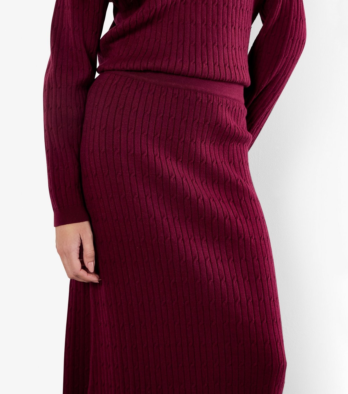 Apricot Women's Burgundy Fine Cable Knit Midi Skirt Apricot New Look - 4