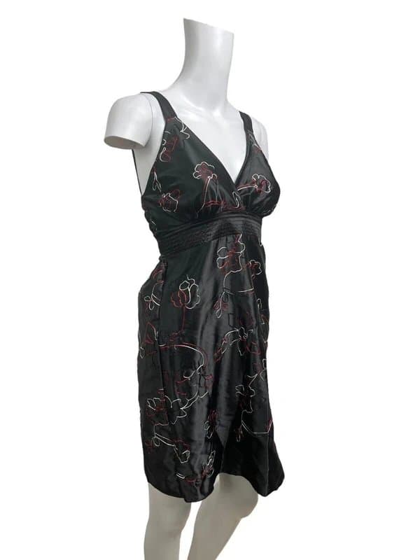 Handmade Women's Satin Slip Dress Size XS 6-8 Black & Red Handmade Ruffle Back NEW EU34