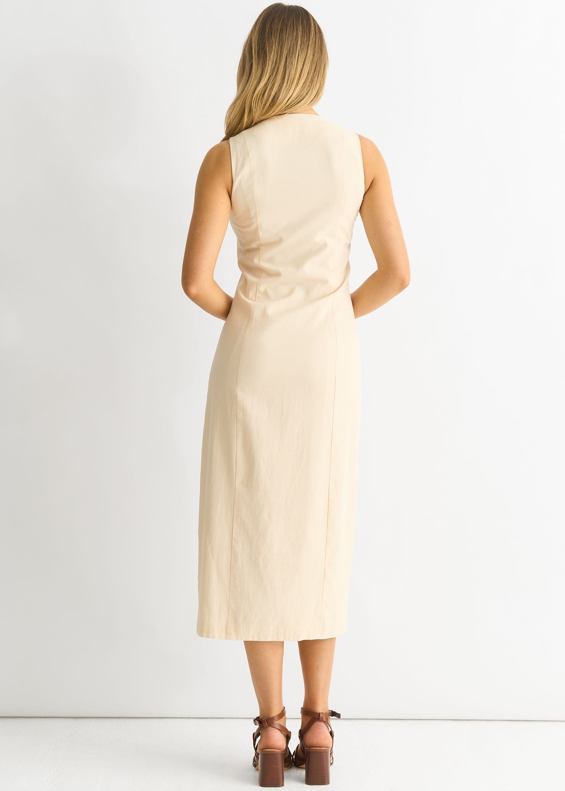 Gini London Gini London Women's Stone Button Through Waist Coat Midi Dress - 4