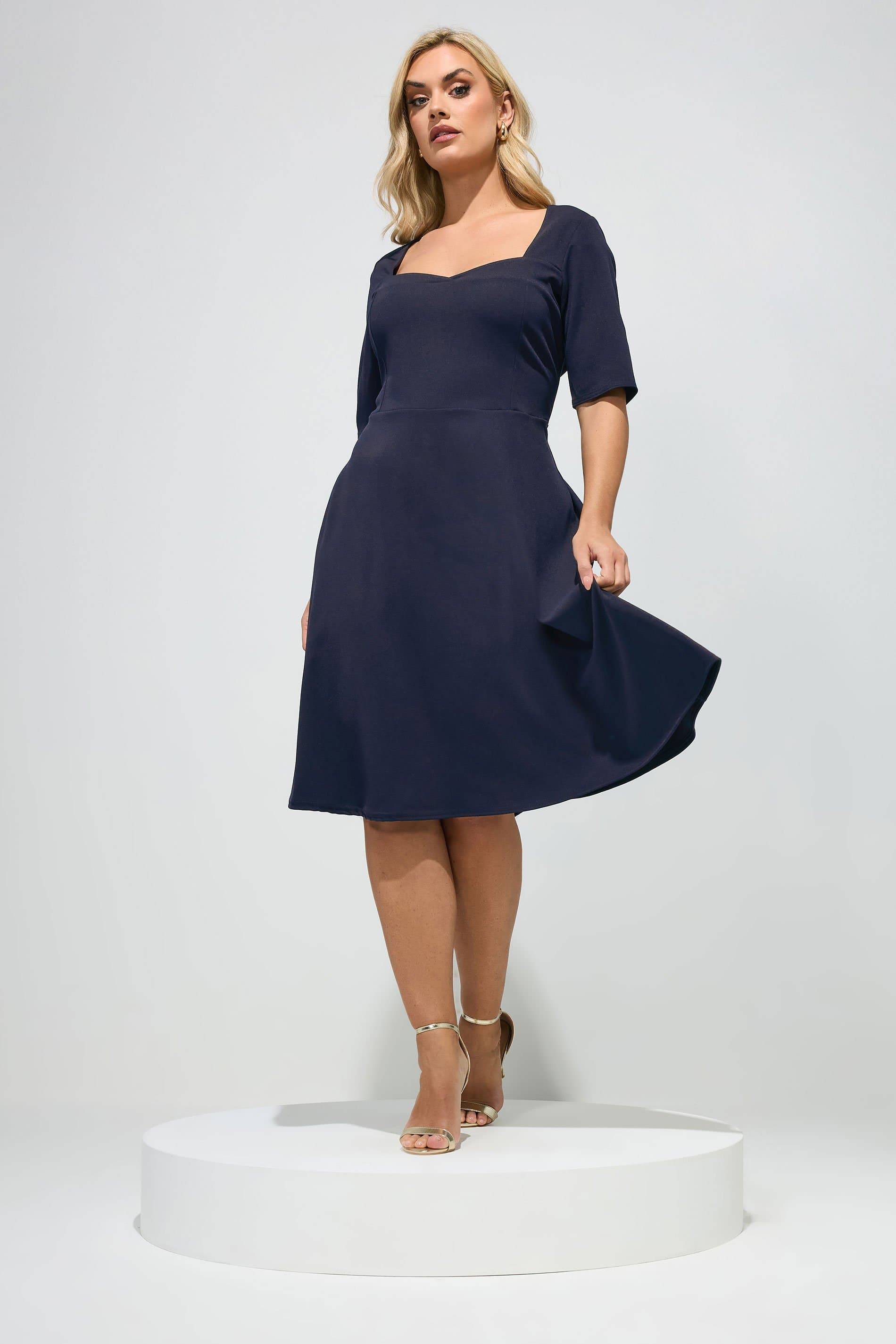 Yours London Plus Size Navy Blue Panel Skater Dress
