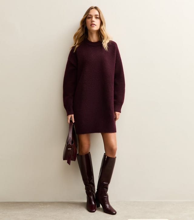 New Look Women's Dark Burgundy Knit Jumper Mini Dress New Look - 2