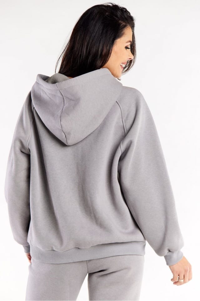 Love Lace Love Lace Women's Loose Zip Up Hooded Sweatshirt with Pockets in Grey - 3