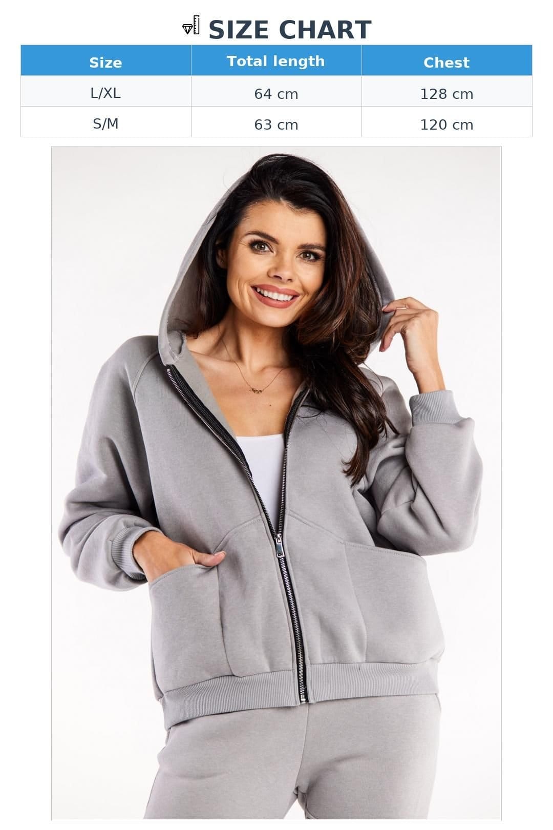 Love Lace Love Lace Women's Loose Zip Up Hooded Sweatshirt with Pockets in Grey - 4