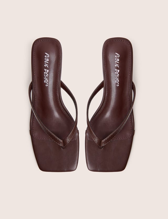 Public Desire Everlast Chocolate Brown Thong Flip Flop Heels - 2