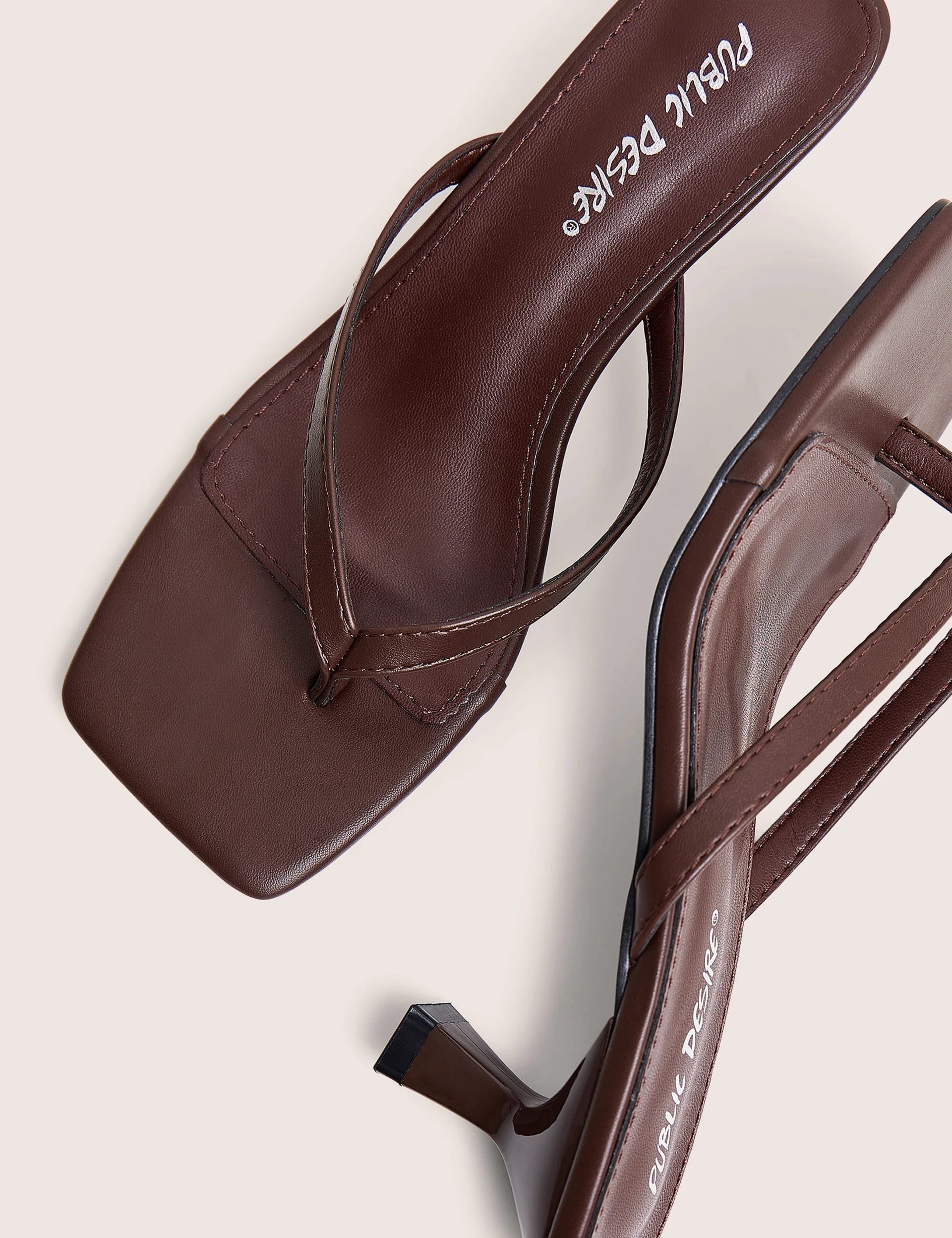 Public Desire Everlast Chocolate Brown Thong Flip Flop Heels - 4