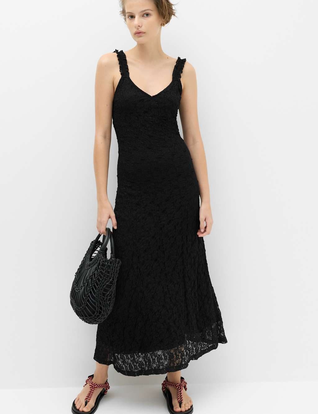 Marks & Spencer M&S Jersey Lace Trim Midi Bodycon Dress Black