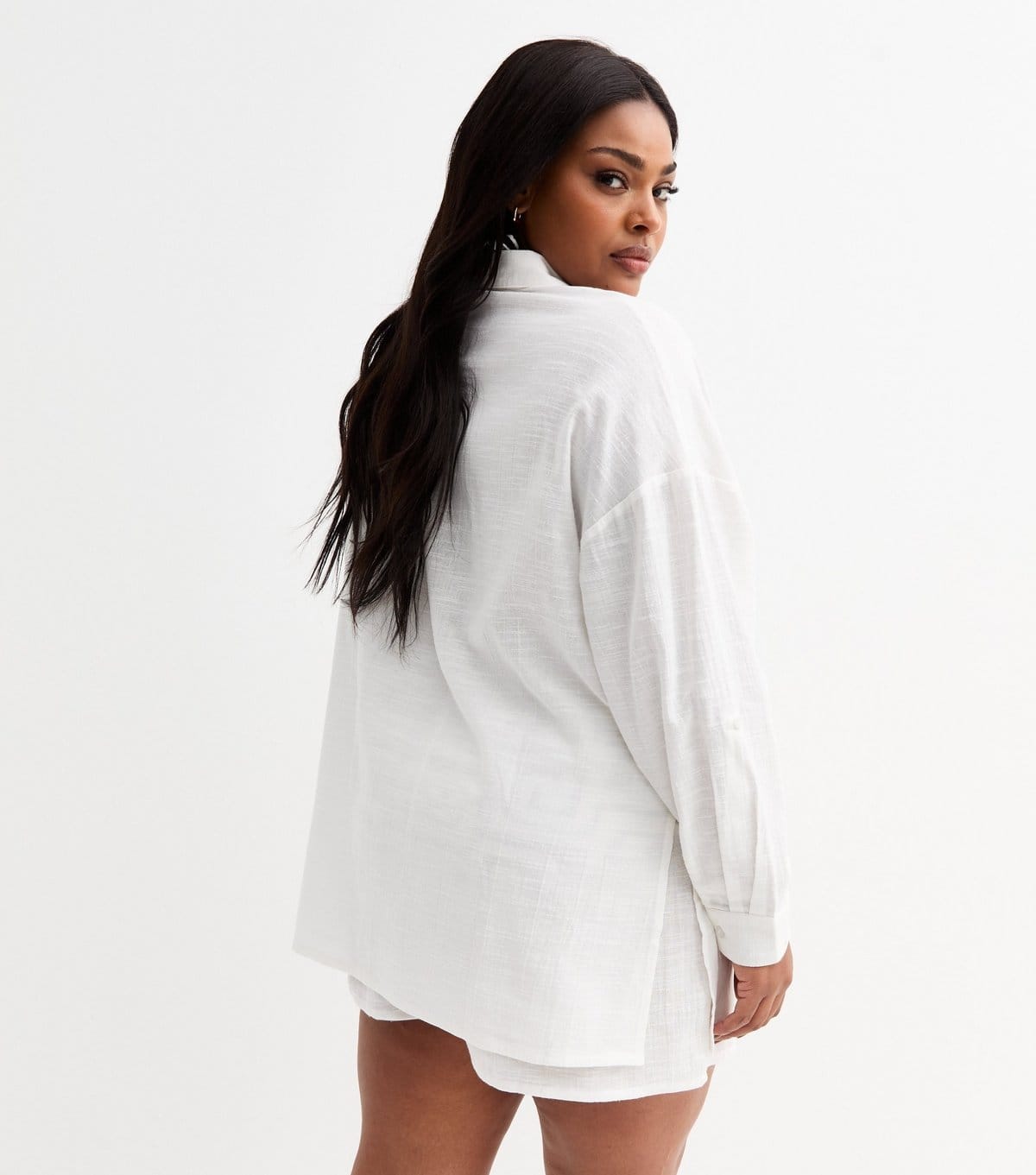 New Look Women's Plus Size White Drawstring Waist Slubbed Shorts Curves New Look - 4