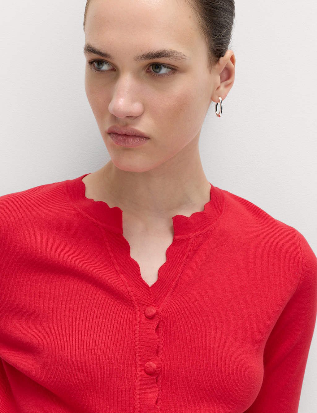 Marks & Spencer M&S Ribbed Scallop Edge Slim Fit Cardigan Chilli - 4