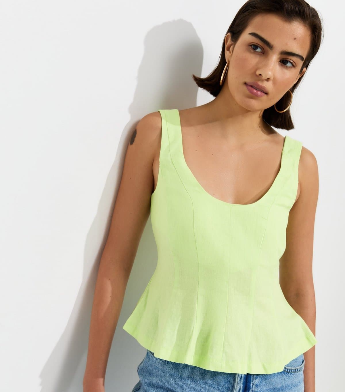New Look New Look Light Green Linen-Rich Scoop Neck Sleeveless Top