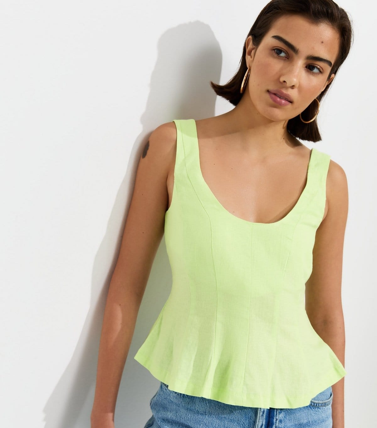 New Look Light Green Linen-Rich Scoop Neck Sleeveless Top