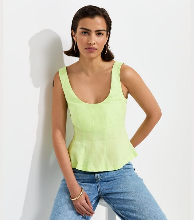 New Look Women's Light Green Linen Rich Scoop Neck Sleeveless Top New Look - 3