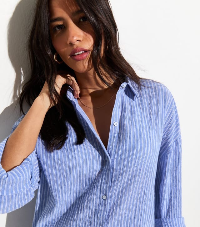 New Look Women's Blue Striped Oversized Long Sleeve Beach Shirt New Look - 2