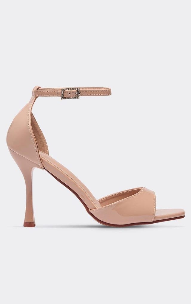 EGO Solar Diamante Buckle Ankle Strap Peep Toe Heel In Beige Patent, Women's Size UK 3 - 2